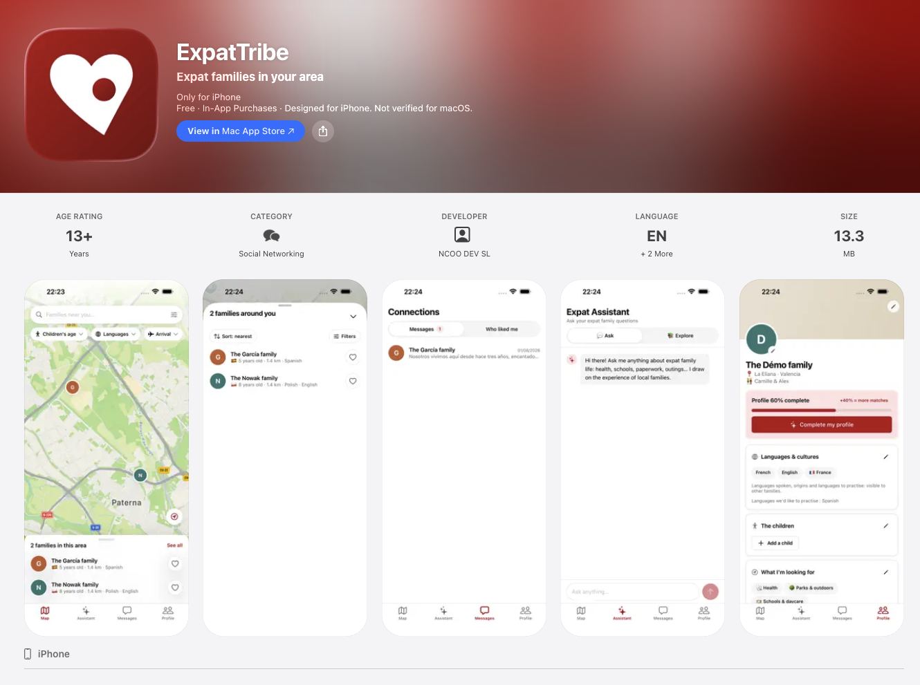 Fiche ExpatTribe sur l'App Store